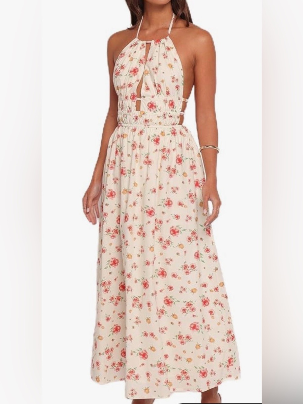 NWT Petal & Pup Wilder-Halterneck-Maxi-Dress-Pink-Floral, Medium